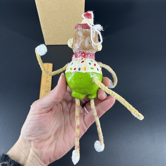 Penny McAllister Clown Sock Monkey Christmas Tree Ornament Yellow Red Polka Dots - Picture 8 of 16